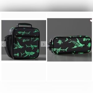 Pottery Barn kids Shark Bones Glow-in-the-Dark Lunch Box & pencil case NWT